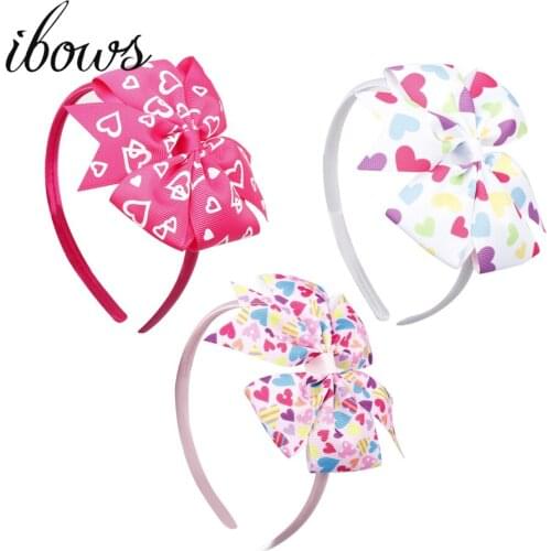 6 Pcs/set Valentines Day Lovely Hair Band For Girls Party Decor Love Heart Printed Hair Bow Pinwheel Hair Hoop Hair Accessories