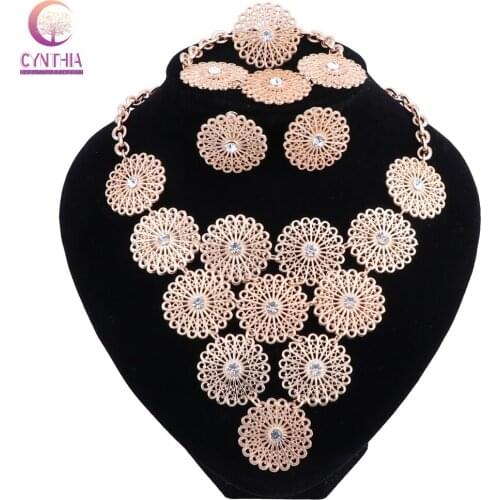 African Beads Jewelry Sets for Women Gold Color Wedding Necklace Earrings Bracelet Ring Jewellery