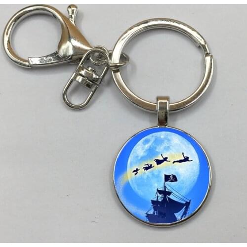 Mysterious Dream Key Chain Peter Pan Jewelry Never Grow Up Art Photo Glass Hanging Key Chain Childrens Gift