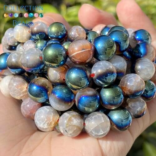 6/8/10mm Natural Stone Beads Blue Colorful Cracked Agates Round Spacer Loose Beads For Jewelry Making DIY Bracelets Accessories