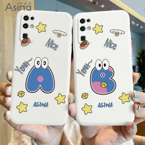 ASINA Liquid Silicone Case For Honor 30 20 10 8x 9x 9a Initial Letter Cover Bumper For Honor V30 V40 Alphabet Fundas Coque