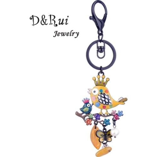 Black Enamel Key Chain Women Colorful Bird Branch Flower Butterfly Keychain Animal Car Keys Bag Key Ring Gift for Mothers Day