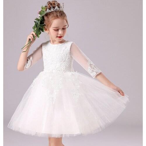 Childrens Piano Princess Long Dresses 2021 Seasons New Lace Bowknot Sleeve Little Girls Party Dresses For Girls Evening Dresses