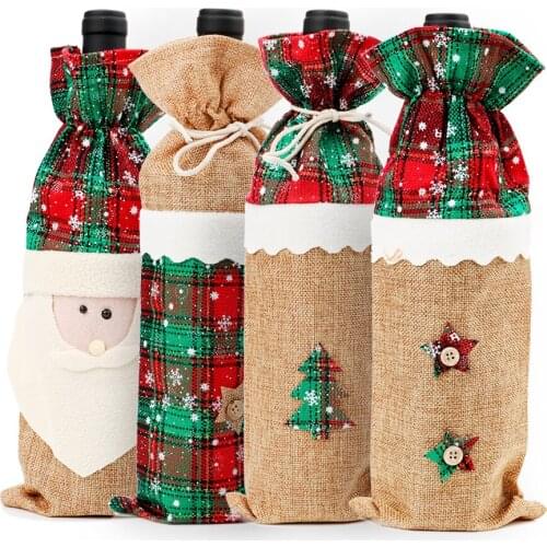 For Home Xmas Wine Bottle Bag Cover Dining Room Decoration 2019 Christmas Decor Santa Claus Rudolf Christmas Tree Bottle Clothes