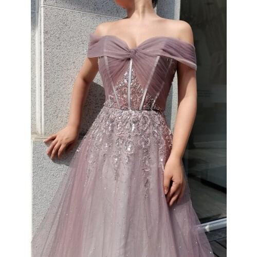 Purple Gowns Fashion Ladies Bling Bling Eveningdress A-Line Luxury Host Dress1685 For Women Wedding Party Formal