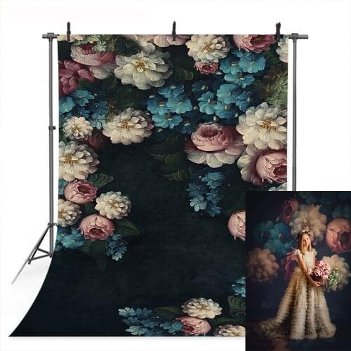 Retro Watercolor Flowers Backdrop Oil Painting Newborn Children Portrait Photography Background Kids Birthday Art Photo Shoot