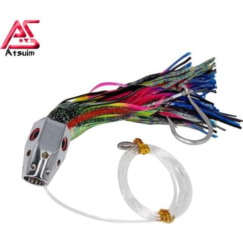 AS Trolling Lure Bait 23cm185g Copper Head Octopus Squid Skirt Bait With Hook Big Game Drag Fishing Marlin Tuna Pesca Hard Bait