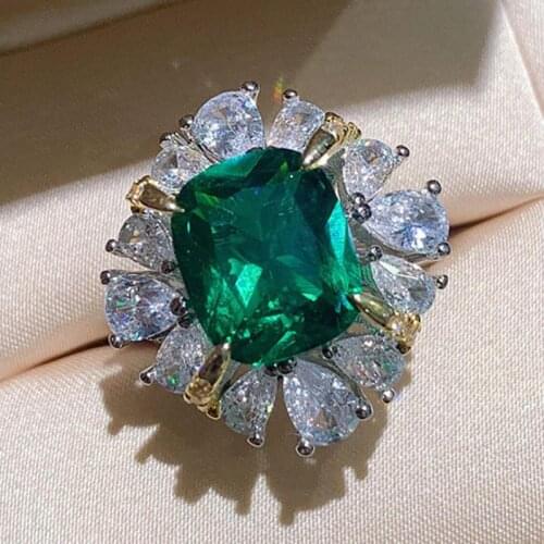 Luxury Silver 925 Ring For Women Vintage 10*12mm Lab Cultivated Emerald Gemstone High Carbon Diamond Wedding Ringsfor Girlfriend