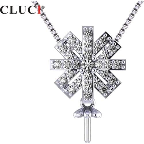 CLUCI Zircon Silver 925 Pendant for Pearl Necklace Pendant for Women Christmas Gift Snowflake Pendant SP386SB