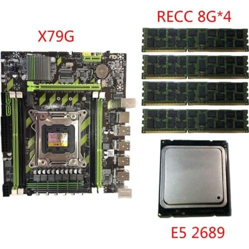 X79G Turbo Motherboard LGA2011 Combos Mainboard E5 2689 CPU 4x8G DDR3 PCI-E NVME M.2 SSD Memory for In-tel