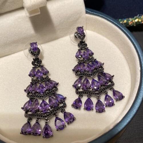 Bilincolor Fashion Broken Cubic Zironia Pink Big Tassel Drop Earrings for Women