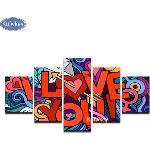 5pcs 5d diy diamond painting cross stitch wall decor 3d pictures needlework"I Love You"rhinestones embroidery diamond mosaic kit