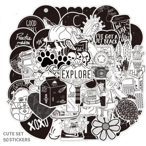 50pcs/pack Black and White Gothic visco Graffiti Stickers For Motorcycle Notebook Computer Car Guitar Refrigerator