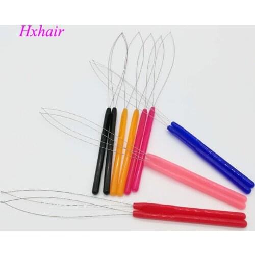 10pcs Plastic Handle Threader / Stainless Steel Wire / Pulling Micro Rings Links / Loop Hair Extension Tools
