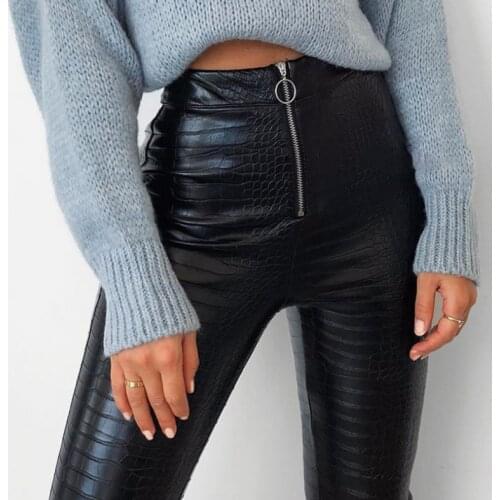 New Autumn Women Elegant High Waist Faux Leather Pants Ladies Pencil Skinny Office Ladies Trousers Casual Slim Black Pants