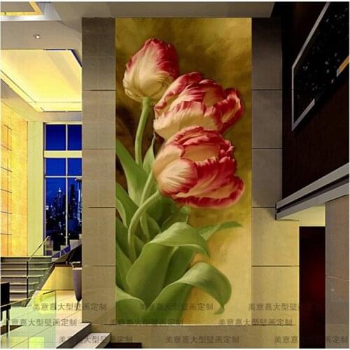 Custom 3 d modern mural Porch corridor background wall paper sitting room bedroom corridor wall painting tulips papel de parede
