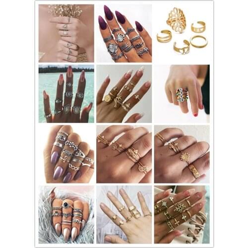 Simple New Retro Hollow Love Ring Set Female Bohemian Jewelry Gift Wedding Anniversary Gift