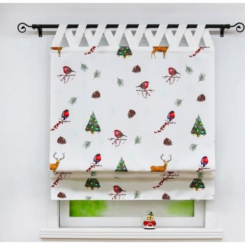 Roman Curtain Christmas Tree Fawn Bird Shade Sheer Drapery V-shape for Kitchen Holiday Decor Living Room Balcony Tulle