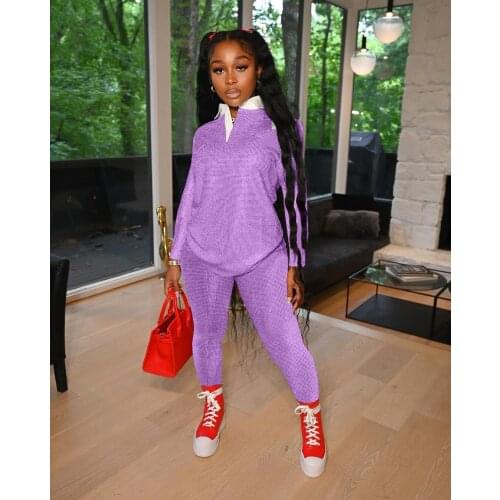 RMSFE 2021 Womens Long Sleeve Lapel Fashion Casual Printed Work Collar Sport Solid Two Piece Set