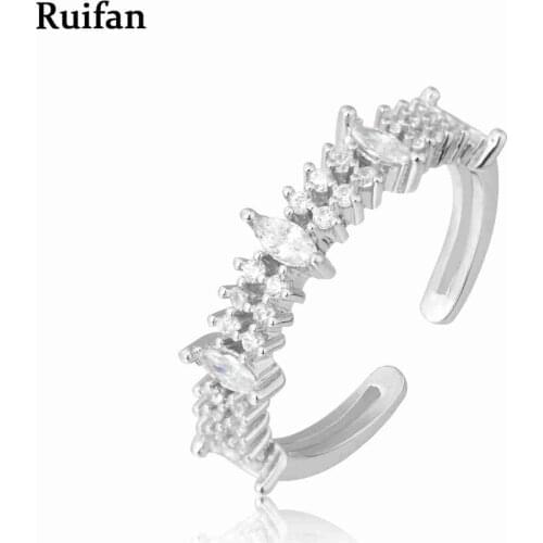 Ruifan 925 Sterling Silver Adjuster Open Ring Cubic Zirconia Rings for Women Girls Minimalist Wedding Jewelry Accessories YRI005
