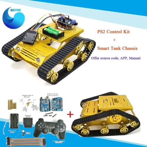Handle Joystick Control Smart Robot Tank Chassis with Dual DC 12V Motor+ Board +Motor Driver Board for DIY Project Y100