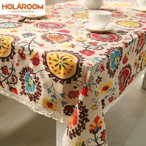 Sun flower tablecloth Bohemia style Hot sale Tablecloth cotton&linen table cover for Wedding Party Home picnic mat