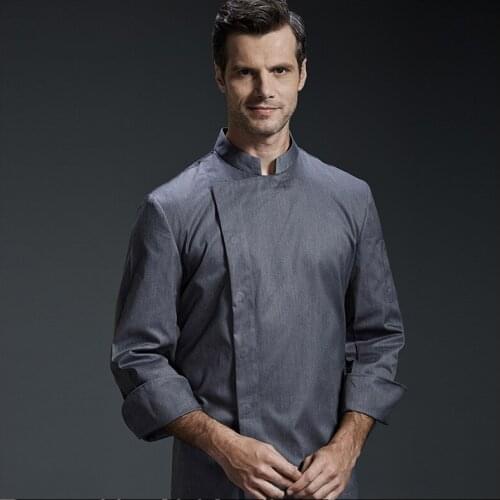 Uniform Hotel Chef Uniform Restaurant Kitchen Grey Chef Jacket Food Service Long Sleeve Cook Clothes