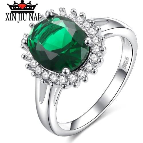 Top Quality Princess Ellipse Green Gem Created White Crystal 925 Silver Wedding Finger Crystal Ring Brand Jewelry For Women