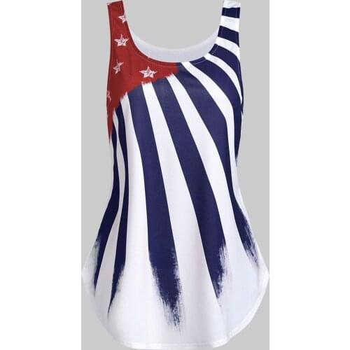 2020 Independence Day T Shirt Women Striped America Flag print tshirt tee female Sleeveless loose summer female tops ropa mujer