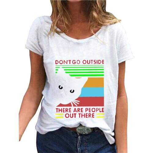Womens Summer Harajuku Tshirts 2021 Fashion Tee Female Short Sleeve O-Neck Cat Print Top Casual Loose T Shirt футболка оверсайз