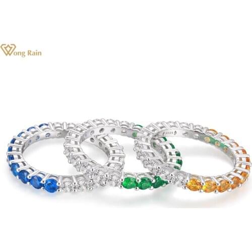 Wong Rain Vintage 100% 925 Sterling Silver Spphire Emerald Created Moissanite Gemstone Wedding Band Ring For Women Fine Jewelry