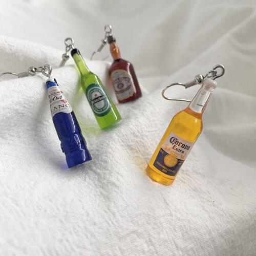 1Pair New Mini Cute Beer Bottle Cup Resin Earrings Weddings Jewelry Fashion Women Creative Drink Personality Art Birthday Gifts