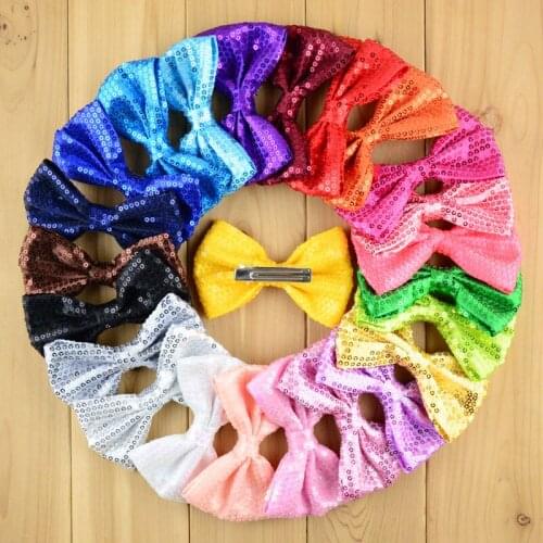 10pcs/lot 4.3 Inch Kids Shinny Big Bowknots WITH ClLIP 24C Beautiful Girls Sequin Bows Top Quality Bow-tie Accessory FC23