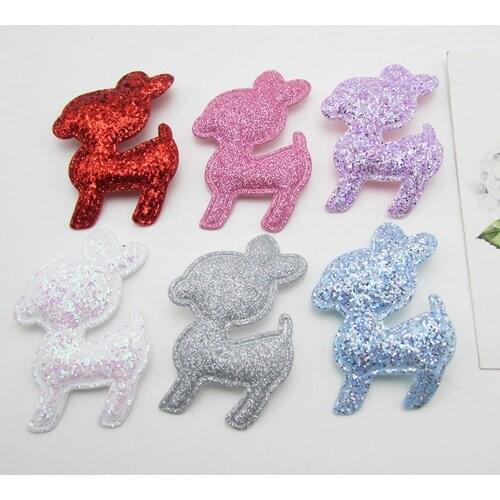 120pcs/lot Sewing Glitter felt patches for clothes 5*3.5cm Deer Padded Applique shape scrapbooking DIY headwear accessories