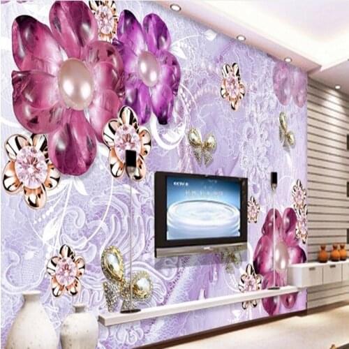 Beibehang Large custom wallpaper Luxuriously gorgeous purple European flower 3d 3d bedroom TV background wall