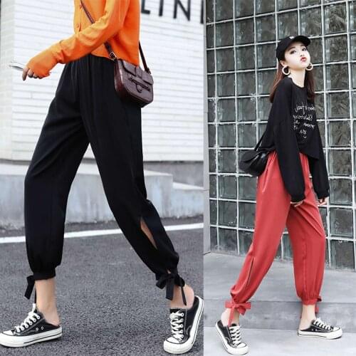 2021 Summer Lantern Pants With Drooping Feeling Ice Silk Legged Gentle Wind Loose Elastic Waist Streetwear Women Trousers