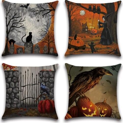 3D Halloween Pillow Cover Sofa Decor Cushion Cover Crow Pumpkin Cat Witch Throw Pillow Covers For Home Linen Big Moon Pillowcase