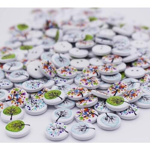 100pcs New Tree Design 2 Holes Wooden Buttons Sewing Buttons Craft Scrapbooking Clothing Accessories