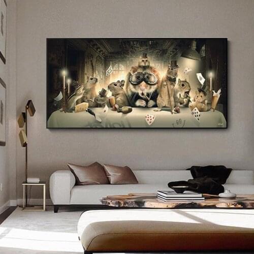 Gentlemans Squirrel At The Table Canvas Paintings Posters and Animals Playing Poker Prints Wall Art Picture for Living Room