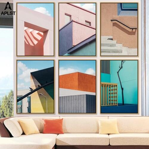 European Architecture Prints and Poster Nordic Vintage Anime Pink Building Canvas Pictures Painting Castle for Living Room Decor