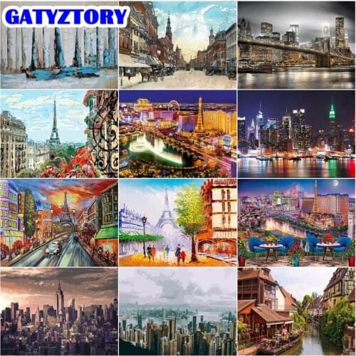 GATYZTORY Oil Painting By Number City Landscape Drawing On Canvas Gift Pictures By Numbers Kits HandPainted Paintings Home Decor