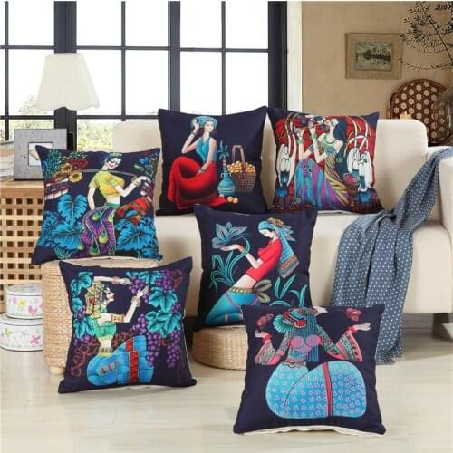 Hap-deer linen cottom Printed traditional chinese lady Cushion for Sofa Car housewarming gift Throw Pillow Home Decorative yan