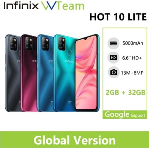 Infinix HOT 10 LITE Global 2GB 32GB Mobile Phone 6.6''HD 1600*720P 5000mAh Battery 13MP Camera Helio A20