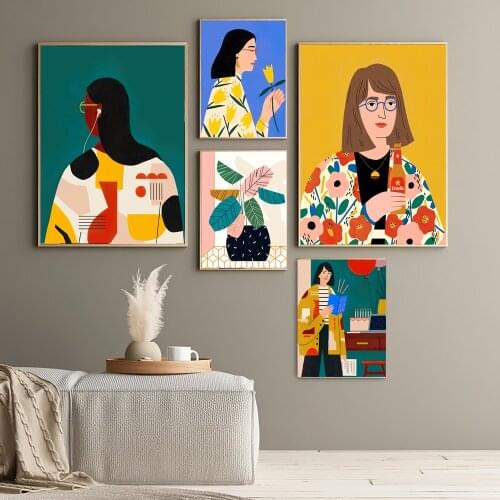 Picture wall art Portrait illustration Canvas painting poster pictures Prints Wall decor painting girls Poster for living room