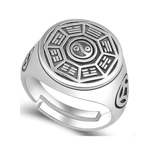 990 Silver Good Luck Ring Real PURE Silver Fengshui Bagua Symbol Ring Taichi Symbol Turning Ring