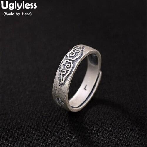 Uglyless 100% Real Solid 990 Pure Silver Handmade Carved Clouds Open Rings for Women Ethnic Finger Rings Thai Silver Fine Jewel