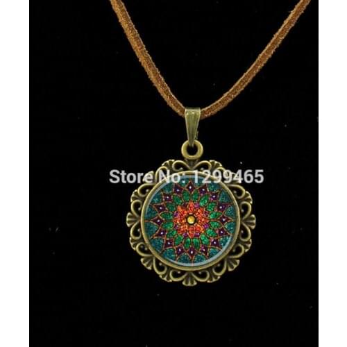 Retro Om Leather Necklace Mandala flower pendant India choker statement necklaces Chakra Zen yoga friendship jewelry L 214
