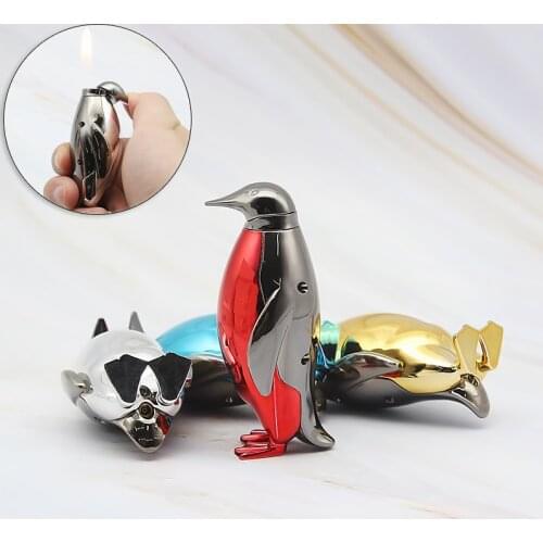 Creative Mini New Butane Personality Lighter Funny Toy Penguin Shape Gas Key Chain Lighter Inflatable Free Lighter No Air Gift