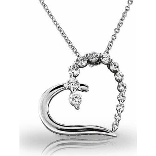 Huitan Fashion Heart Pendant Necklace Female Wedding Eternity Jewelry Brilliant Cubic Zirconia Crystal Love Necklace for Women