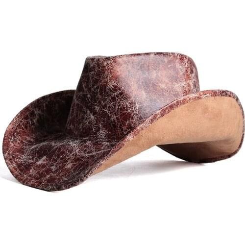 Fashion Men Women Leather Western Cowboy Hats Outdoor Gold Rill Brim Jazz Hat Sombrero Hombre Cowgirl Hat Size 58-59CM